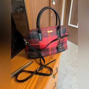 Red and black Kate Spade plaid satchel